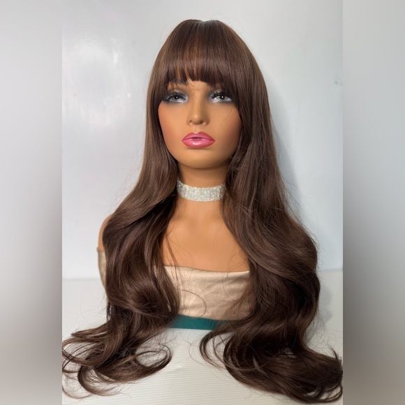 Other - Beautiful Long Wavy Brown Wig with Bangs